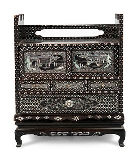 A Korean Black Lacquered and Mother-of-Pearl Inlaid 'Najeon Chilgi' Table Cabinet