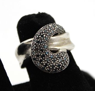 Silver Ring with Blue Irradiated Diamonds