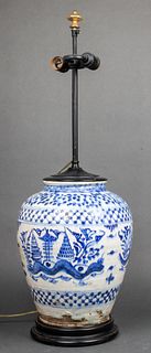 Chinese Blue & White Ginger Jar Mounted as Lamp