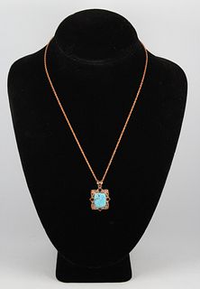 Rose Gold-Tone Turquoise Pendant Necklace