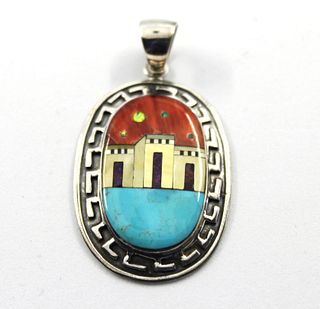 Native American Silver Inlaid Pendant Necklace