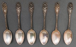 Art Nouveau Sterling Silver Teaspoons, Set of 6