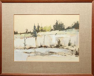 Signed Croft Modernist Landscape Oil on Paper