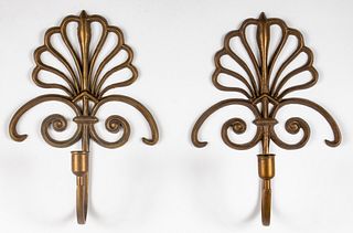 Patinated Brass Candle Wall Sconces, Pair