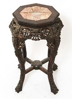 Chinese Hardwood & Marble Jardiniere Stand, 19th C