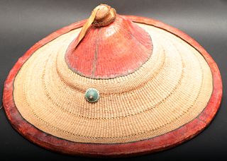 African Fulani Leather & Woven Conical Hat