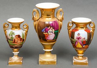 Hand-Painted Porcelain Urns, Group of 3