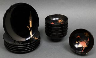 Japanese Wood Lacquered Plates & Bowls, 12