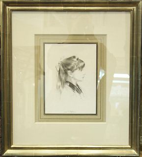 After Jules Lefebvre Portrait of a Girl Lithograph