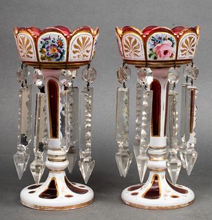 Bohemian Cut Glass Lustres, Pair