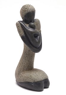 Haitian "Mother and Child" Carved Stone Sculpture