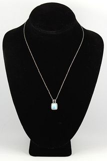 Silver, Diamond & Blue Stone Pendant Necklace