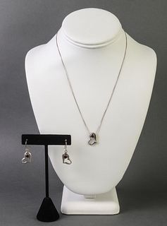 Silver & Garnet Heart Motif Earrings & Necklace