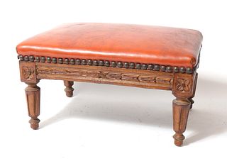 French Provincial Style Leather Petite Ottoman