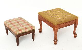 Wooden Footstools incl. Needlepoint, 2