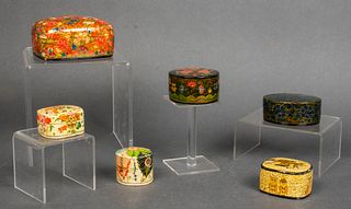 Indian Lacquered Papier Mache Boxes, Group of 6