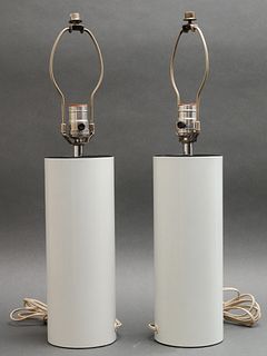 Modern Enameled Column Table Lamps, Pair