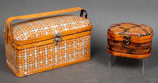 Woven Rattan & Metal Lidded Baskets, 2