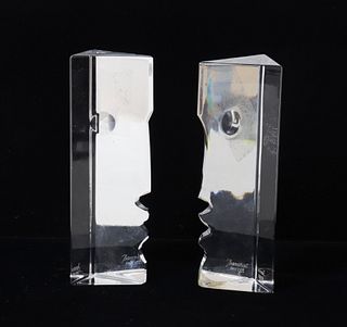 Baccarat Rigot Crystal Glass Face Figures, Pair