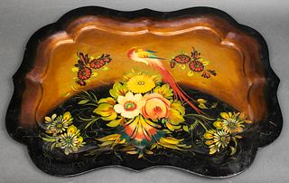 Signed Hand Painted Floral Tole Tray
