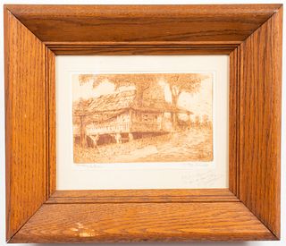 Illegibly Signed "Old House, San Andreas" Etching