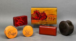 Asian Decorated Lacquered Wood Boxes, 6