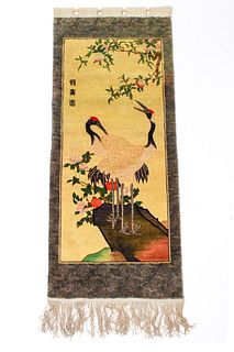 Chinese Silk Runner w Cranes & Florals