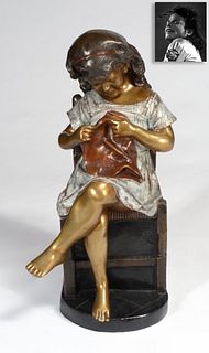 Statue of Girl Sewing, Bronze, ex. Michael Jackson