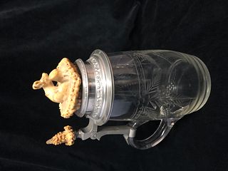 Vintage Horn and Glass Beer Stein