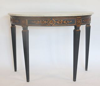 Carved And Paint Decorated Marbletop Demilune
