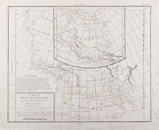 Vaugondy, Robert de. Carte de la Californie et des Pays Nords Ouest seprés de L'Asie par le Detroit d'Anian. Paris, 1772. Mapa grabado.