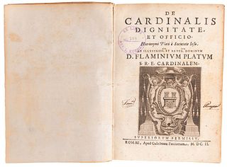 Piatti, Girolamo. De Cardinalis Dignitate et Officio. Rome: Apud Gulielmum Facciottum, 1602. Portada con grabado.