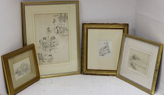 FOUR FRAMED DRAWINGS TO INCLUDE: ONE BY FRANK