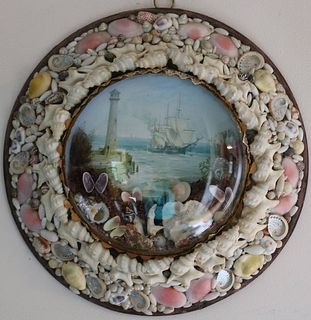 LATE 19TH CENTURY ROUND SAILOR'S VALENTINE, WITH