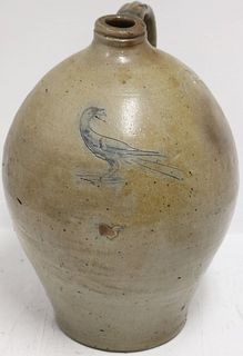 EARLY 19TH CENTURY INCISED OVOID JUG WITH BLUE