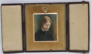 FRAMED MINIATURE PORTRAIT PAINTING OF A WOMAN IN