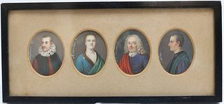 FOUR PORTRAIT MINIATURE PAINTINGS IN THE SAME