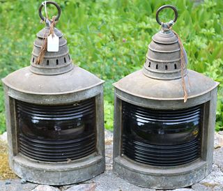 PAIR OF PORT AND STARBOARD LANTERNS BY WILCOX AND
