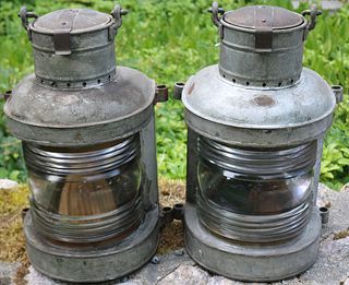 PAIR OF CA. 1900 SHIPS LANTERNS. METAL WITH CLEAR