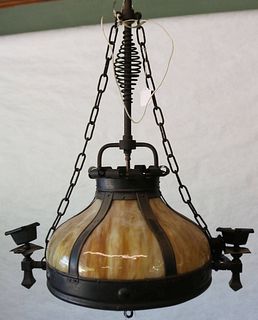 CA. 1900 ARTS AND CRAFTS STYLE GASOLIER WITH SIX