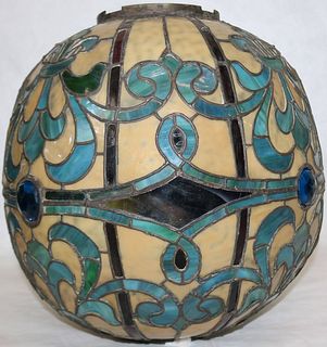UNUSUAL 19TH CENTURY LEADED GLASS OVERSIZED BALL