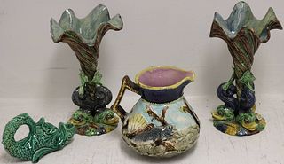 FOUR PIECES OF 19TH CENTURY MAJOLICA. TO INCLUDE: