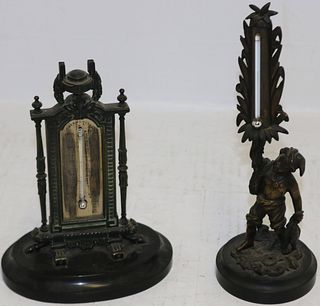 LOT OF TWO LATE 19TH CENTURY BRONZE THERMOMETERS
