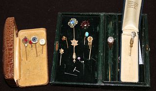 COLLECTION OF TWELVE MISCELLANEOUS STICK PINS.