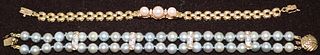 TWO PEARL AND 14KT GOLD BRACELETS. BRACELET WITH