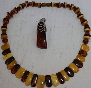 18 3/4" AMBER NECKLACE, ALONG WITH A 2 1/2" AMBER