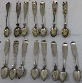 LOT OF 15 AMERICAN MINIATURE COIN SILVER SPOONS.