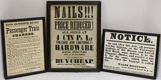 THREE FRAMED 19TH CENTURY BROADSIDES TO INCLUDE: