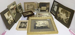 LOT OF 13 MOURNING RELATED PHOTOGRAPHS LARGELY
