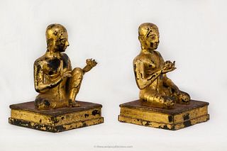 Pair of Gilded Bronze Attendees, Thailand, 18/19th